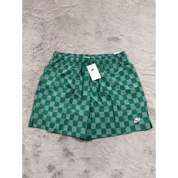 Nike Shorts Mens Large Green Checkerboard Swim Trunks Quick Dry Standard Fit New - Picture 1 of 9